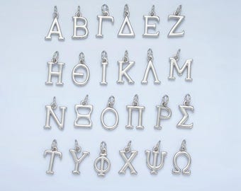 Dainty Silver Greek Alphabet Personalized Charm for sorority Club Bracelet Necklace Component | A1283