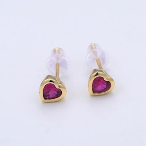 1x orecchini a forma di cuore con zirconia cubica e castone semplice, orecchini in oro 14k, piccoli orecchini a bottone, orecchini minimal, orecchini a bottone in oro con zirconia cubica