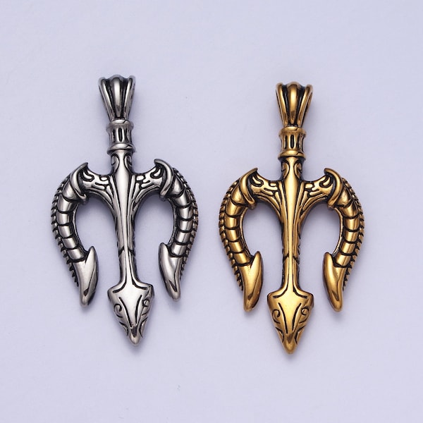 Gold Trident pendant Stainless Steel charm Neptune's necklace Pendant God of Sea Pendant Greek mythology Inspired for Men Jewelry J342