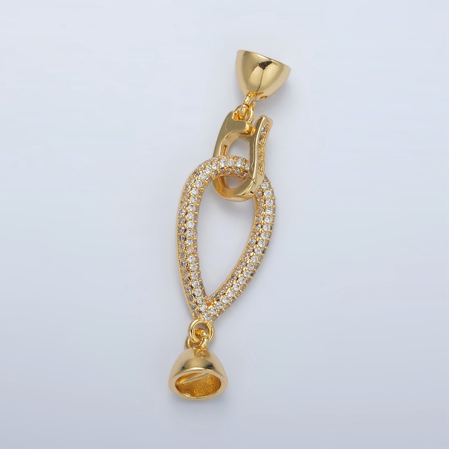 Gold Filled Open Teardrop Fold Over Clasps CZ Paved Connector