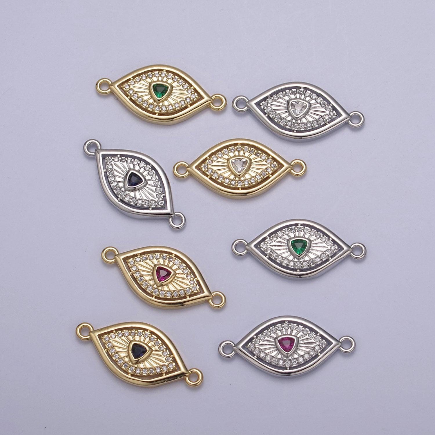 thumbnail image 2 of 10x27mm Crystal Rhinestone Evil Eye Connector Charm Bead – Sideways Spacer For Jewelry Making 2 of 6
