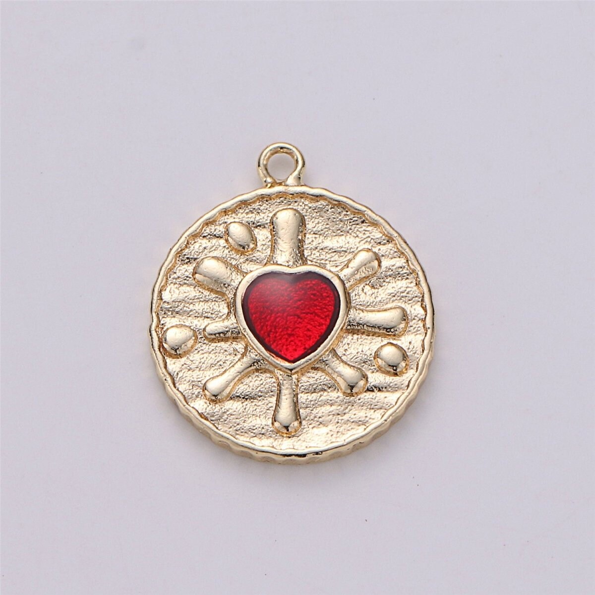18k Gold Filled Red Heart Pendant Red Enamel Heart Charm Dainty Coin Charm for Necklace Bracelet Earring Charm Making supply E-487