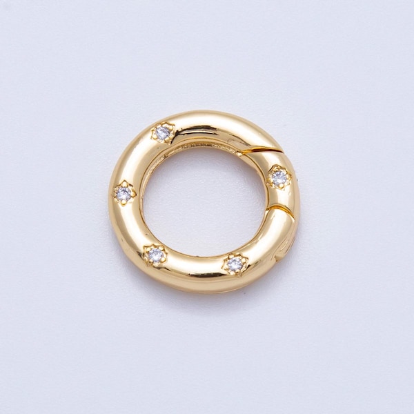 18K Gold Filled 16mm Micro Paved CZ Round Push Gate O Findings Charm Holder Connector for DIY Necklace & Bracelet Making | Findings-00117
