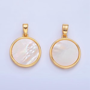 14k gold filled mother of pearl charm coin medallion minimalist jewelry making gold edge bezel gemstone june birthstone aa1044