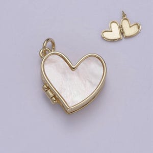 Dainty pearl locket charm necklace 14k gold filled heart locket for personalized photo necklace pendant • pearl jewelry w-193