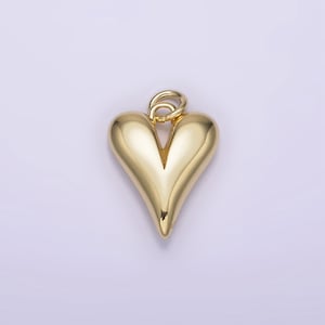 14K Gold Filled 16mm Long Puffed Minimalist Heart Charm | AG196