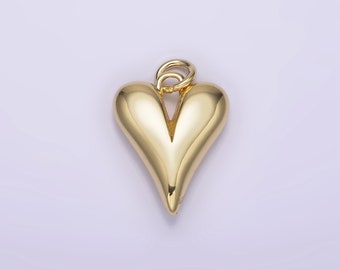 14K Gold Filled 16mm Long Puffed Minimalist Heart Charm | AG196