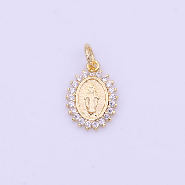 Dainty Miraculous Lady Charm Micro Pave Virgin Mary Charm For Catholic Religious Jewelry Making D-570