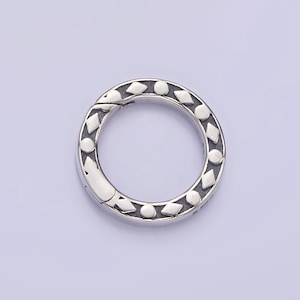 S925 Sterling Silver 16.5mm Geometric Shape Lined Round Push Spring Gate Jewelry Supply | SL-370