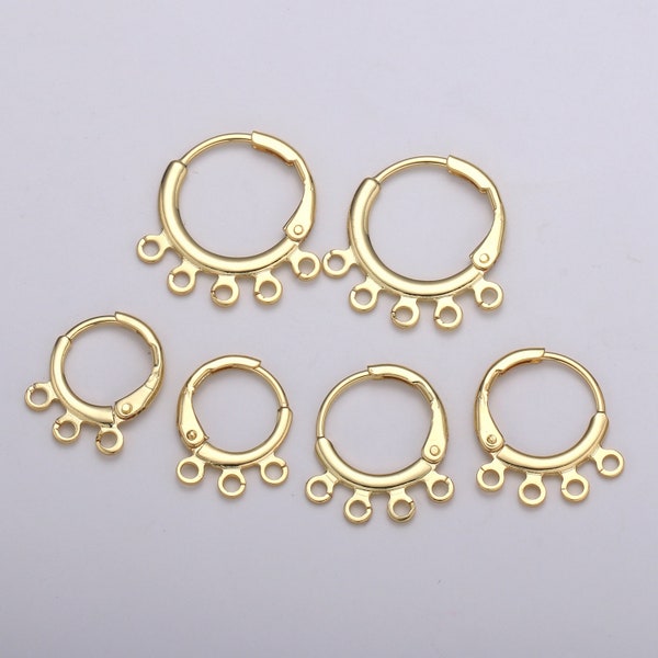 1pair Gold Hoop Earring Thin Hoop Earring Supplies with Open Link for charm Chandelier Ring 3,4,5 holes for DIY Earring Jewelry Supp 1135