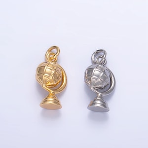 24k Gold Filled Round Globe Charm Atlas Travel Drop Pendant | W131