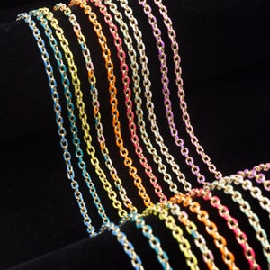 Dainty Multi color Enamel Cable Link Chain by Yard, Colorful Gold Link Cable Elongate Chain, Wholesale bulk Roll Chain Jewelry