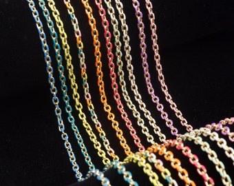 Dainty Multi color Enamel Cable Link Chain by Yard, Colorful Gold Link Cable Elongate Chain, Wholesale bulk Roll Chain Jewelry