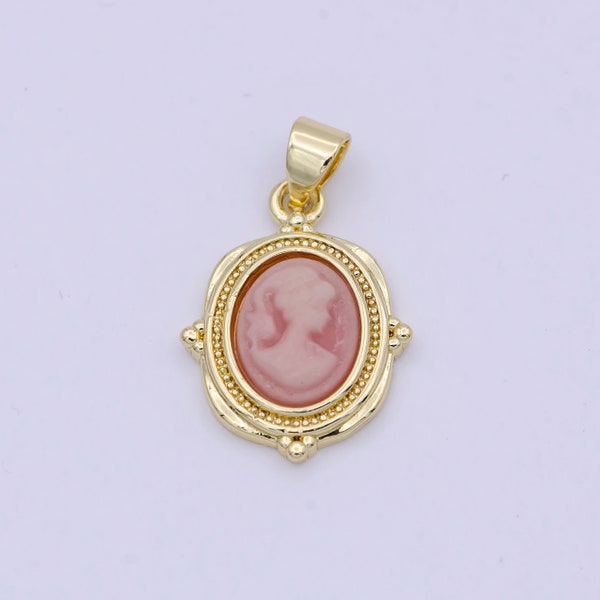 Dainty Pink Agate cameo pendant woman Italian cameo jewelry Charm Victorian Inspired Lady Jewelry N-619