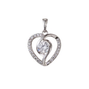 1pc White Gold  Micro Pave CZ Heart Pendant Charm, Link Heart Micro Pave CZ Pendant Charm, White  Pendant, For DIY Jewelry