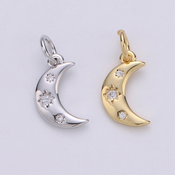 14k Gold CZ Moon and Star 15mm Charm Pendant 14k Gold CZ Moon and Star 15mm Charm Pendant