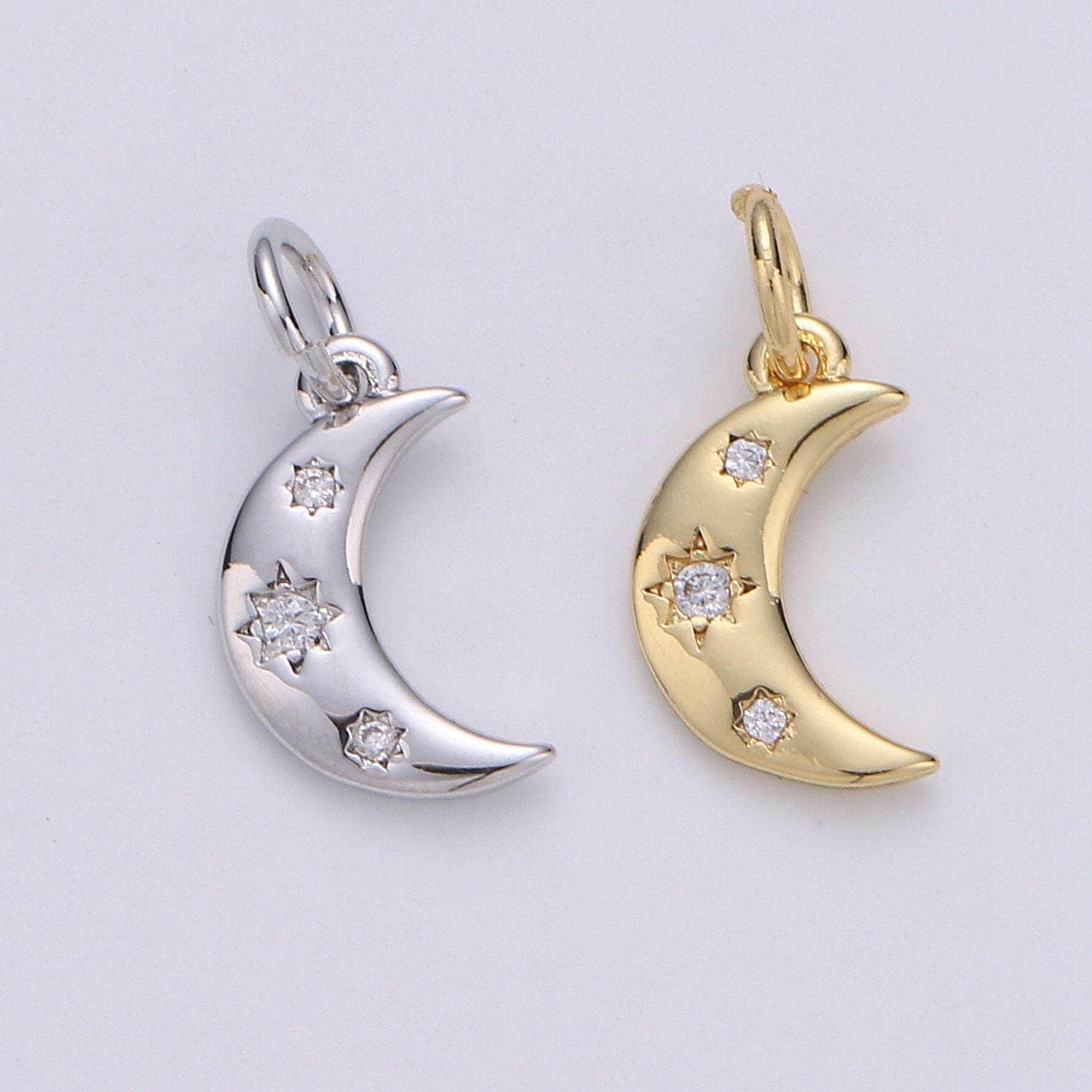 Gold Crescent Moon Charm Cz Micro Pave, Crescent Moon Pendant