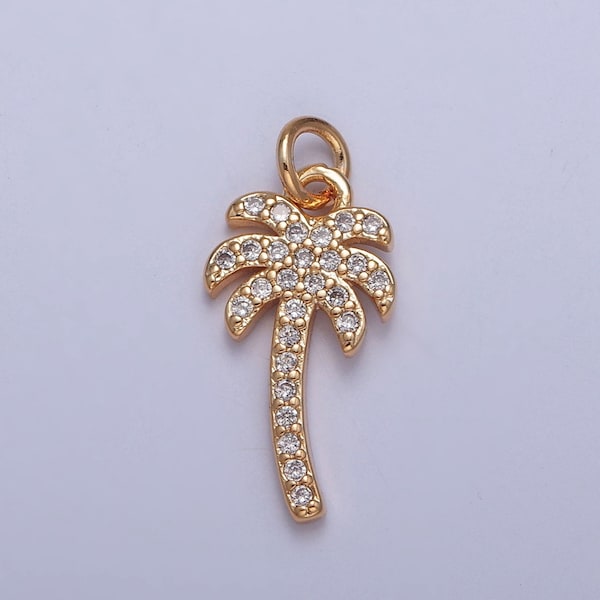 16K Gold Dainty Palm Tree Pendant CZ Micro Pave Charm for Necklace Earring Bracelet Supply | X-261