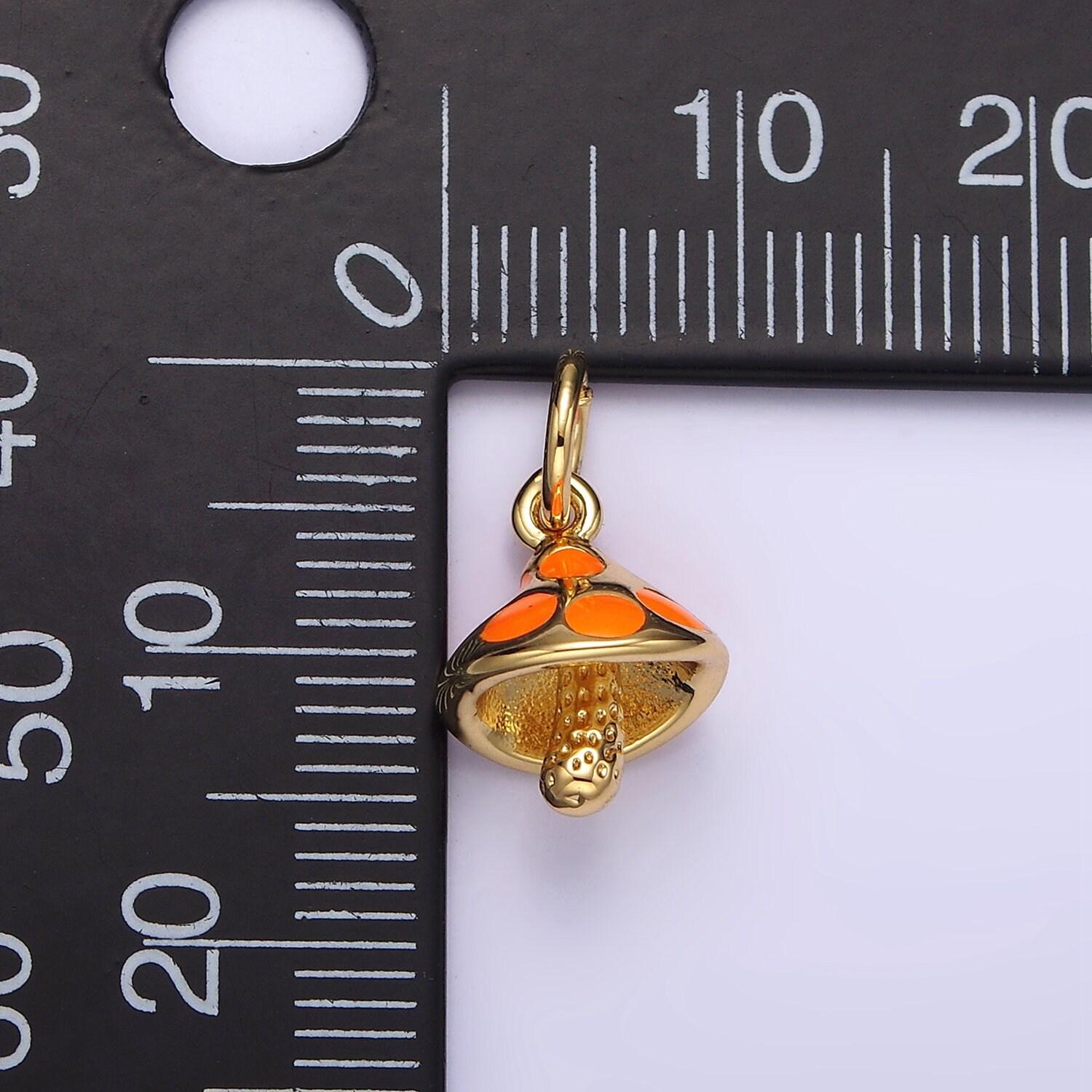 14k Gold Filled White, Orange, Pink Enamel Dotted Mushroom