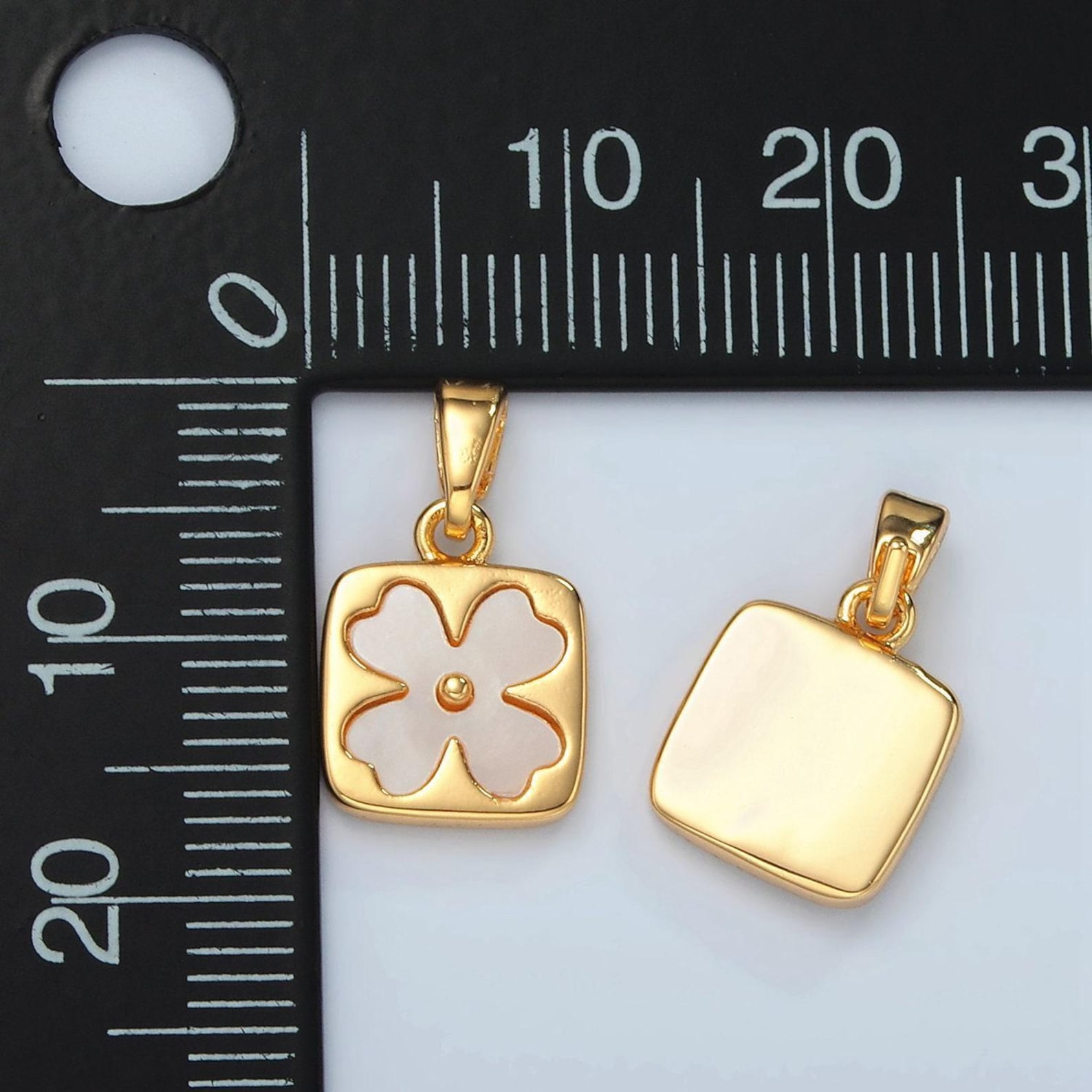 Gold Pearly White Four Leaf Lucky Charm Flower Square Charm, 24k Gold ...