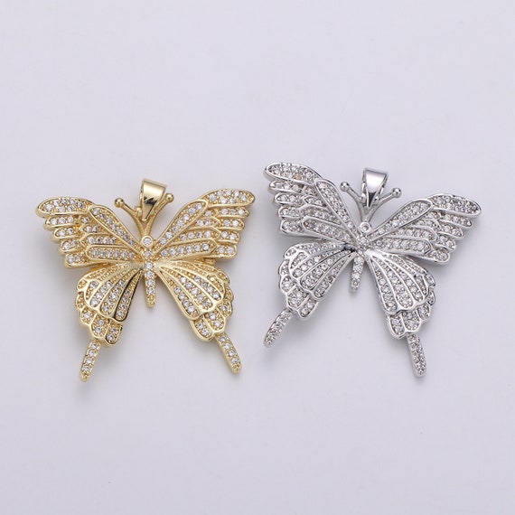 2023 Dainty Cubic Zirconia Crystal Paved Small Butterfly Charms Herringbone  Chain Stainless Steel Choker Necklaces For Woman