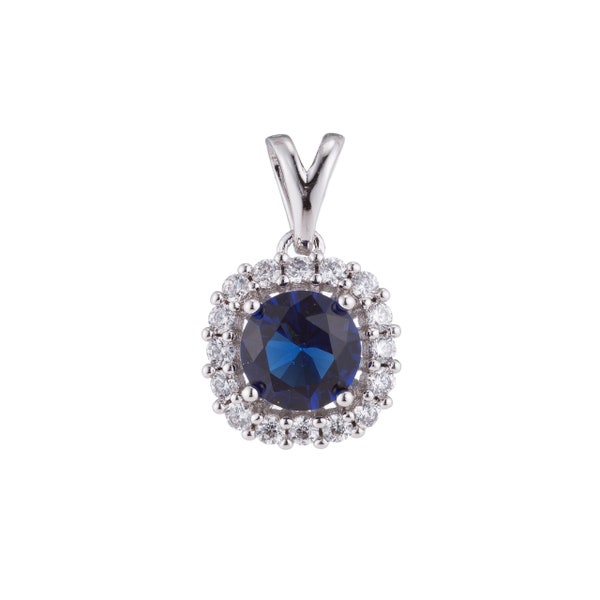Silver Sapphire Blue Crystal, Diamond, Ladies Romantic Gift CZ Necklace Pendant Charm Bead Bails Findings for Jewelry Making H-094