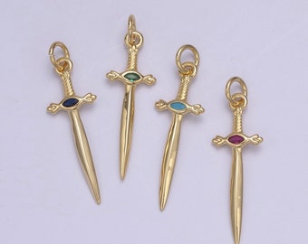 Dainty Sword Inlay CZ Gemstone with 4 Color Option Dagger Knife Pendant | DIY Fashion Charm Add on Necklace Bracelet | N-811