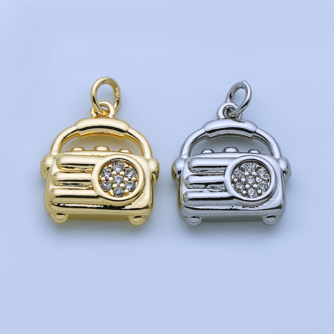 Pendente Mini Rádio Vintage com Zircónias Cúbicas Banhado a Ouro ou Prata