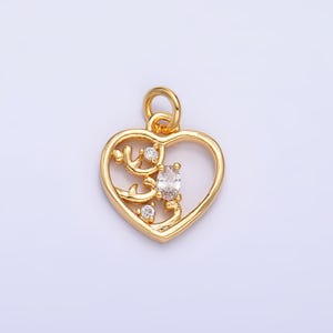 Mini Herz Anhänger in 24K Gold Filled Kleiner Cz Swirl Poker Karte Monogramm Anhänger W212