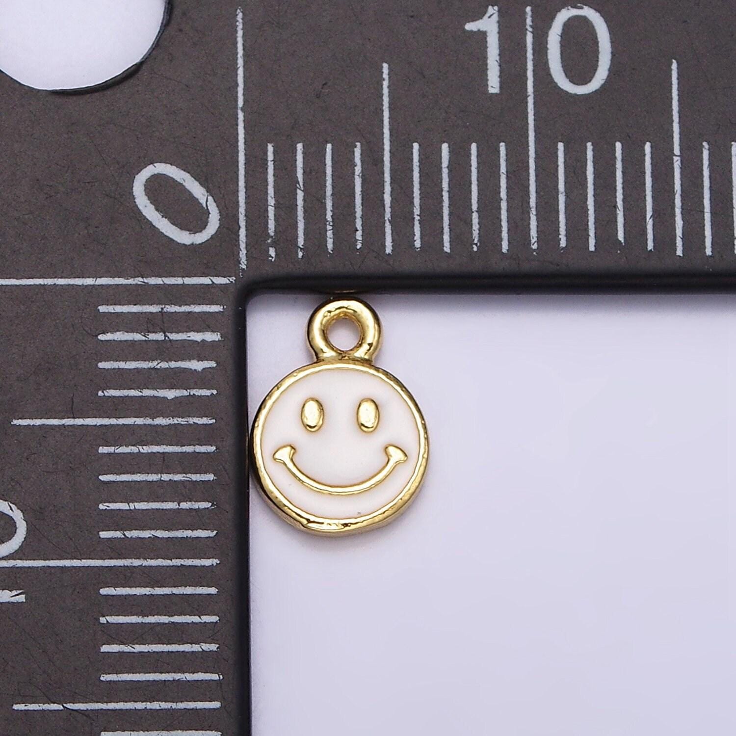 Mini White Enamel Gold Filled Happy Face Charms Emoticon Pendant