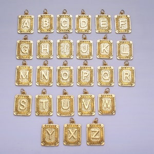 24k Gold Filled Initial Tag Letter Charm A - Z Alphabet Letter Tile Charm Pendant for Personalized Necklace Jewelry Making W-111
