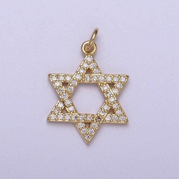 Wholesale Cubic Gold Star of David Charms, Cz Star Jewish Religious Pendant N-336