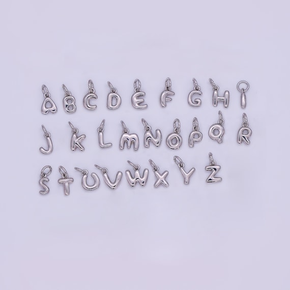 Mini Silver alphabet balloon initial charm dainty puffy letter charm Bracelet necklace bubble font style necklace bracelet A029
