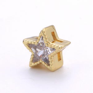 7mm gold star, micro pave star charms, cubic zirconia star, cz star pendant, star necklace, gold charm, star beads