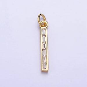 Thin cubic zirconia stick bar cubic zirconia charms clear cz bar pendant, gold filled over brass aa213
