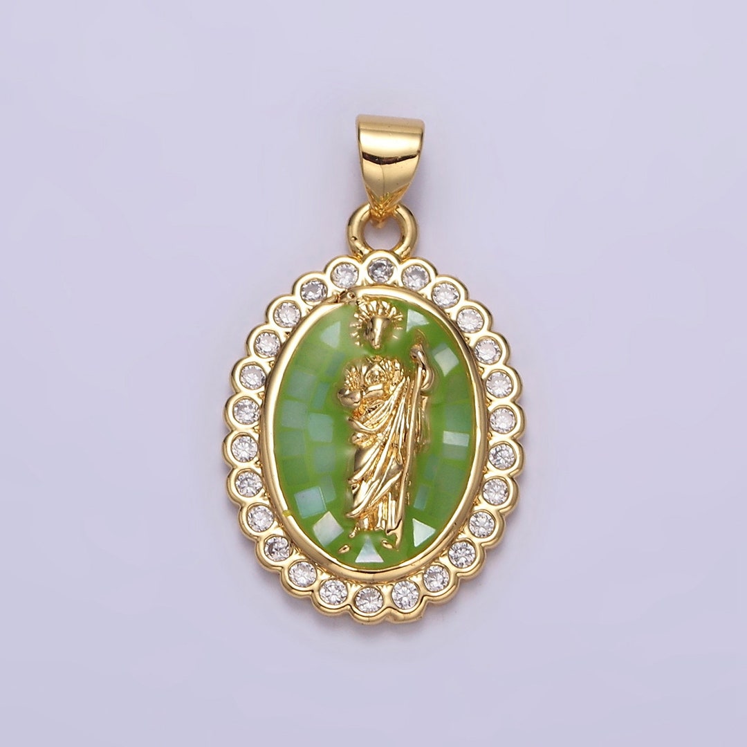 14k Gold Filled Saint Jude Pendant CZ San Judas Tadeo Charm Necklace ...