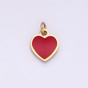 Dainty gold red enamel heart charm stainless steel pendant for necklace bracelet earring component p-1284