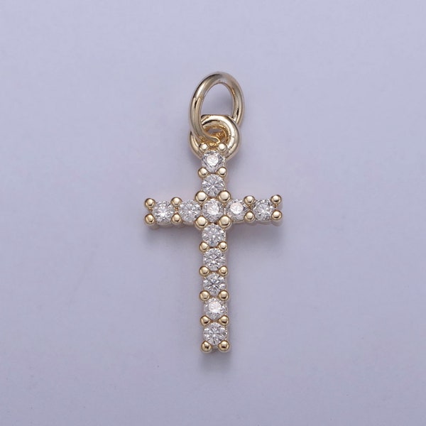 Dainty Cross Charms, Micro Pave Mini Cross, Religious Jewelry,14K Gold Filled Cross Charm Add on Pendant N-409