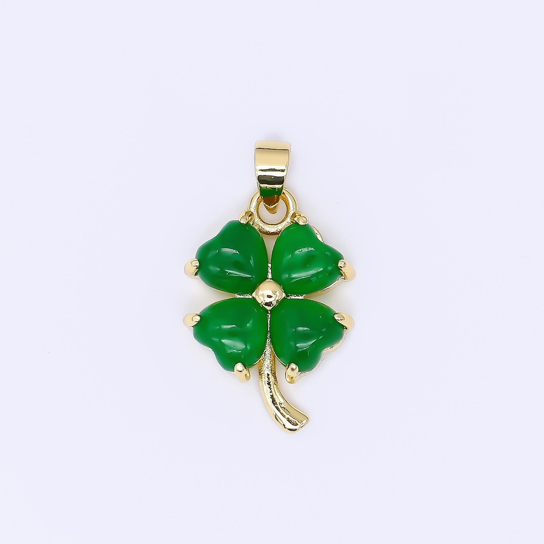 24K Gold Filled 20mm Natural Gemstone Jade Four-leaf Lucky Clover Charm ...