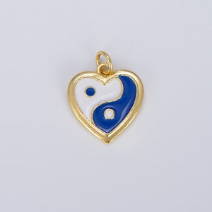 Dainty Gold yin yang charm, Gold Heart Charm Yin & Yang Charms for Bracelet Necklace Earring Component Colorful Enamel Pendant E297 Dark Blue