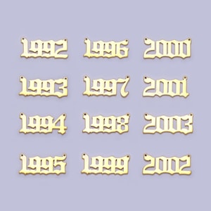 Gold filled birth year number charm connector birthday old english number link connector for personalized necklace bracelet component y690