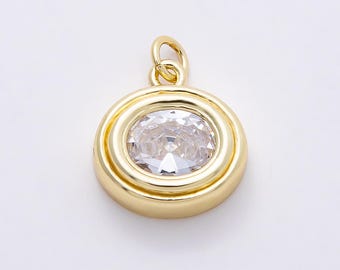 Pendentif ovale en cristal de 17 mm rempli d'or 16 carats Collier solitaire délicat avec breloque, cadeau d'anniversaire minimaliste pour bijoux scintillants | CHARMS-00759
