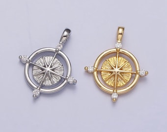 Mini gold compass pendant lead nickel free 24k gold plated brass adventure inspired charm necklace bracelet jewelry making ac127