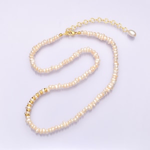 Tiny rice pearl strand necklace, freshwater pearl necklace with gold accent for minimalist jewelry dainty pearl choker necklace wa1450