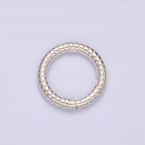 S925 Sterling Silver 15.7mm Line-Textured Round Push Spring Gate Ring Supply | SL-385