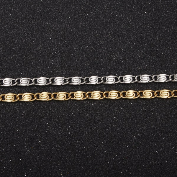 24K Gold Filled Scroll Chain by Yard, 3.5mm Width Silver & Gold Color, Wholesale Bulk Roll Chain For Jewelry Making, 682