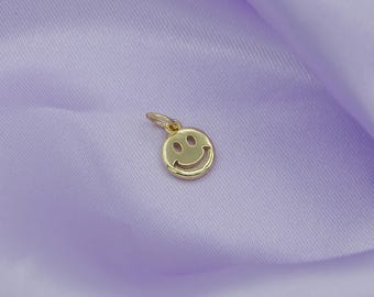 Mini gold happy face charm, double sided smile face charms,emoticon face in gold round dainty smile charm summer trend jewelry,d-651, d-697