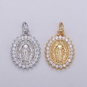 24k gold filled cz micro pave virgin mary charm cubic our lady of guadalupe, virgin mary necklace bracelet for religious jewelry supply e-49