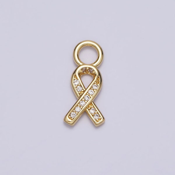 Small Gold Cancer Awareness Survivor HOPE Ribbon Pendant Charm Cubic Zirconia Cancer awareness ribbon AC242