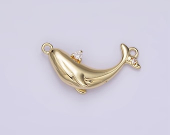14k gold filled clear cz micro paved whale sea animal curved connector | g075